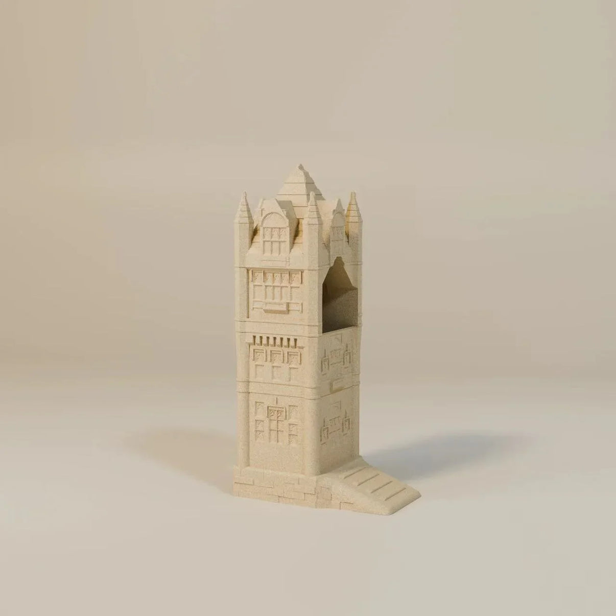 Beige castle-shaped reptile hideout with steps, ideal terrarium decor for exotic pets.