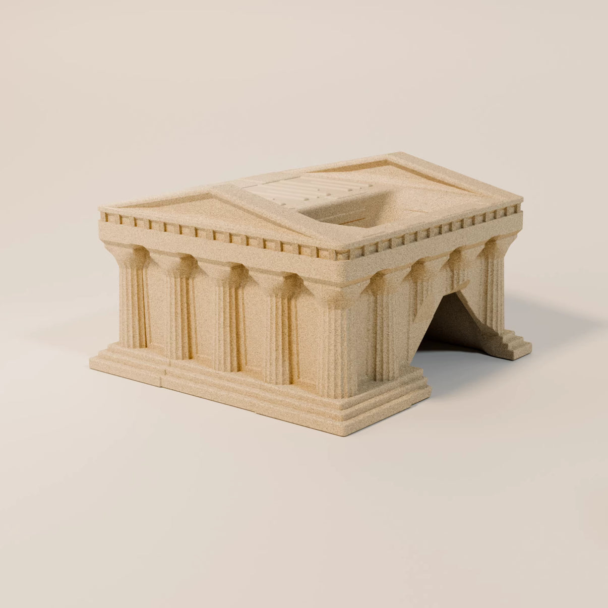 Sand-colored reptile hideout shaped like a mini ancient temple with columns