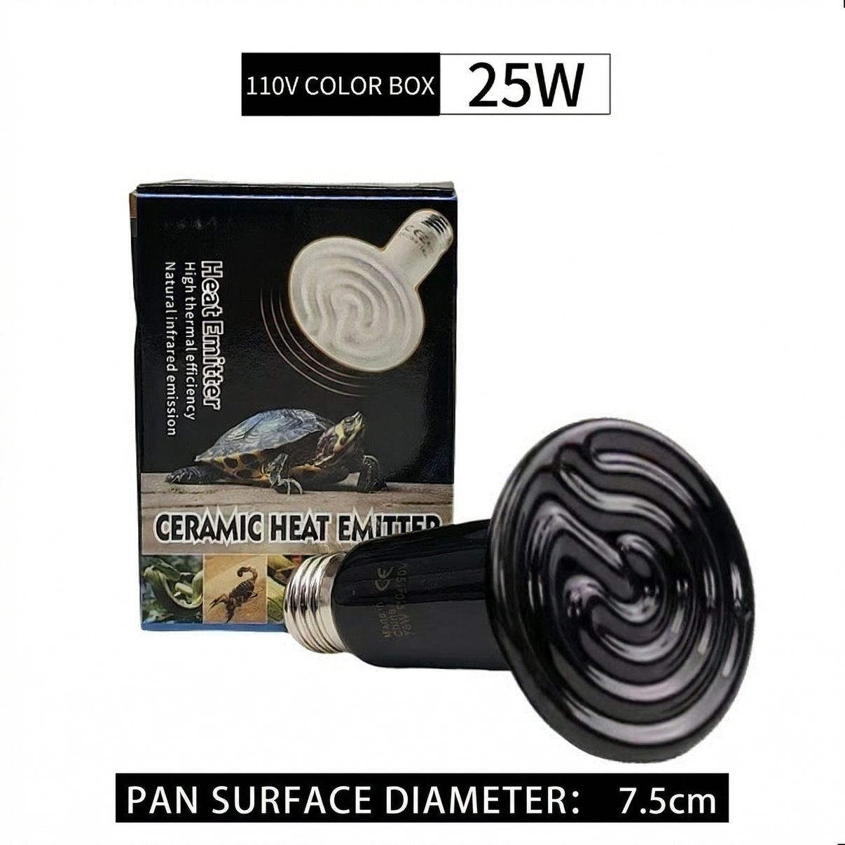 25W ceramic heat emitter bulb for reptiles, terrariums, and exotic pet enclosures, 7.5cm diameter