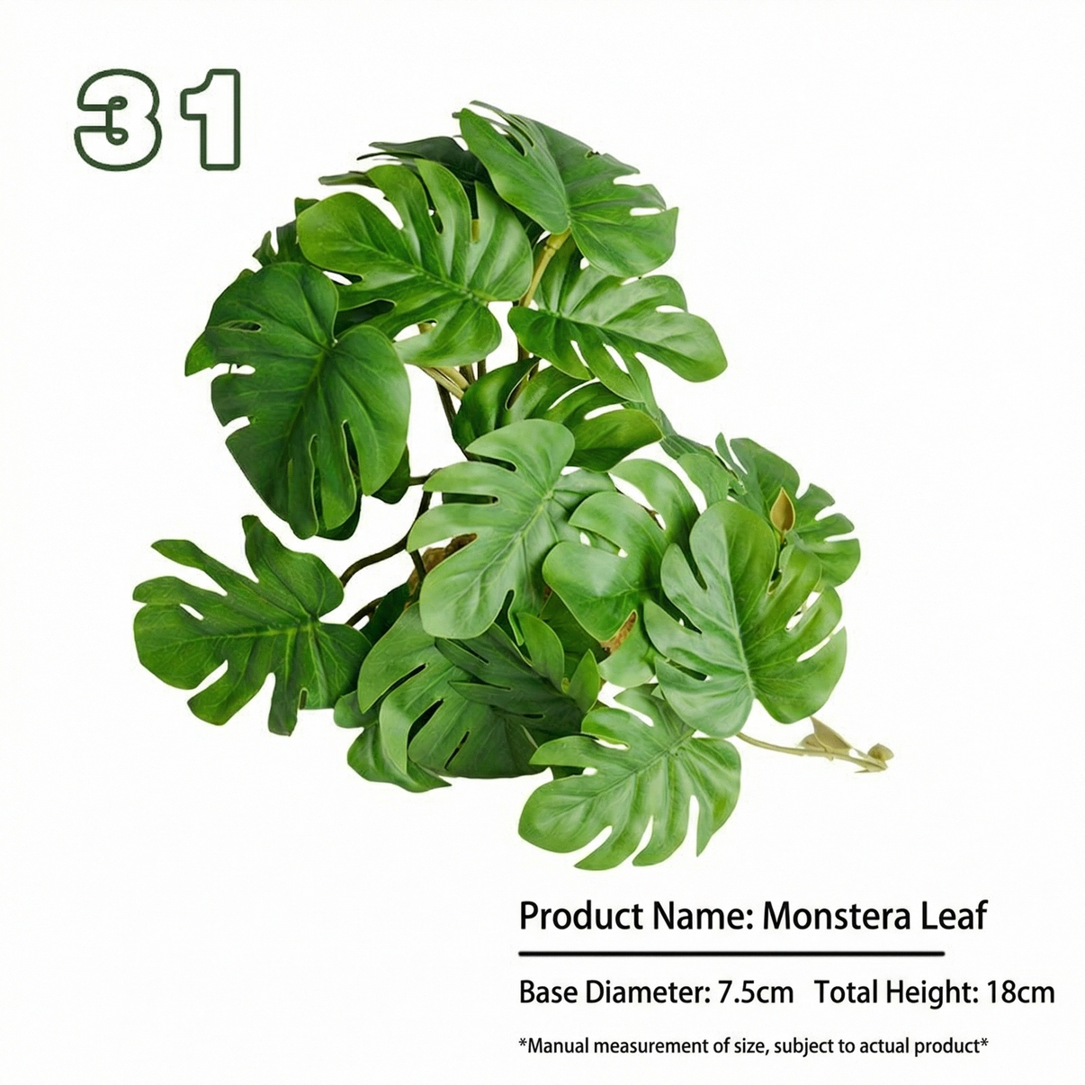 Artificial Monstera leaf decor with green leaves, ideal for reptile terrariums or pet enclosures