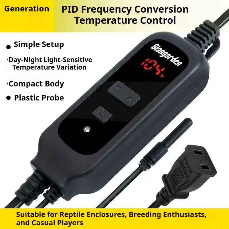 Digital PID temperature controller with probe for reptile terrariums, simple setup, LED display